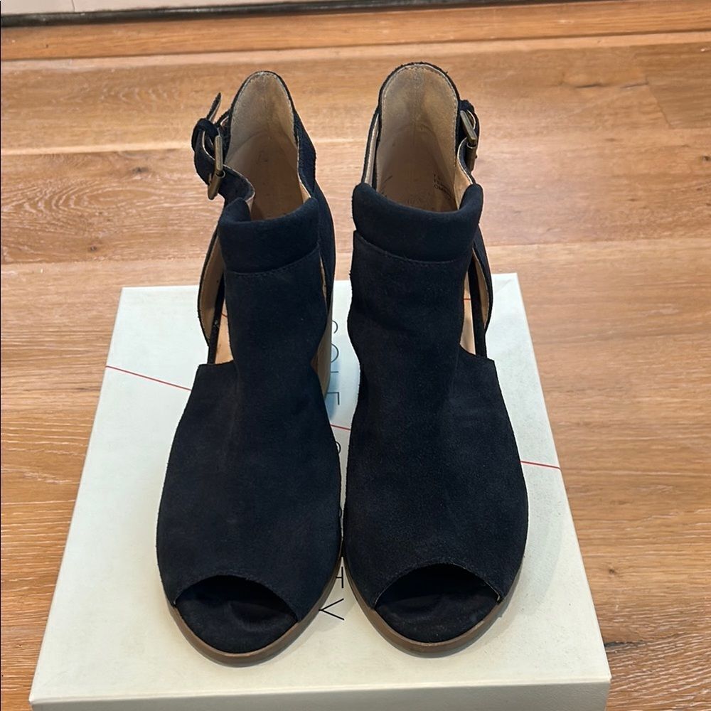 Sole Society Navy Suede Open-Toe Shoes, Size 7.5